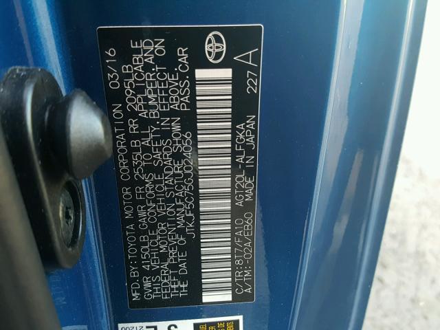 JTKJF5C75GJ024056 - 2016 TOYOTA SCION TC 蓝色 照片 10