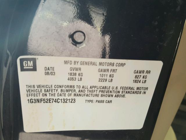 1G3NF52E74C132123 - 2004 OLDSMOBILE ALERO GLS 黑色 照片 10