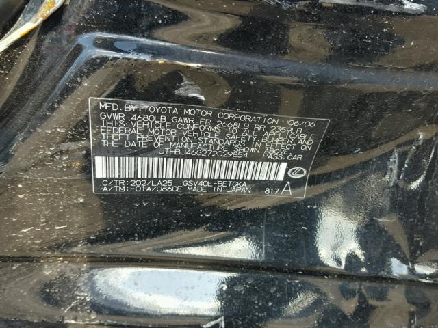 JTHBJ46G272029854 - 2007 LEXUS ES 350 BLACK photo 10