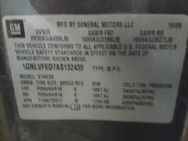 1GNLVFED7AS132439 - 2010 CHEVROLET TRAVERSE L GRAY photo 10