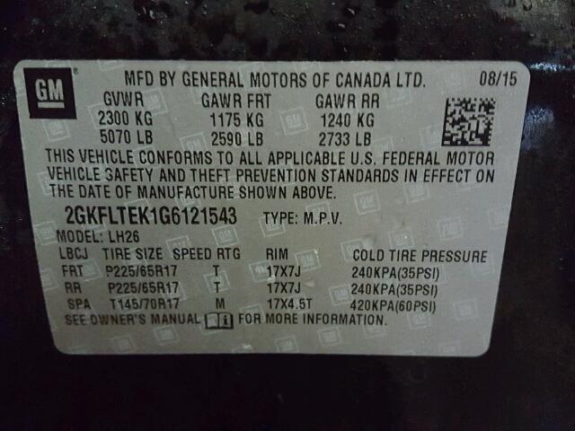 2GKFLTEK1G6121543 - 2016 GMC TERRAIN SL BLACK photo 10