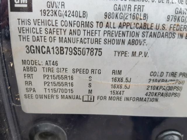 3GNCA13B79S507875 - 2009 CHEVROLET HHR LS BLUE photo 10