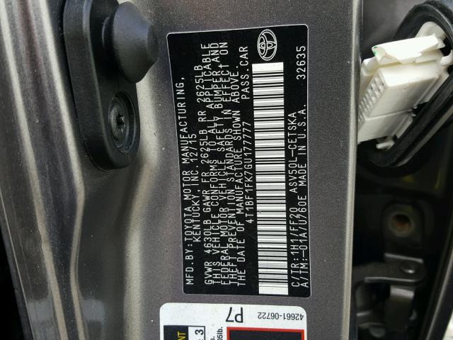 4T1BF1FK7GU177777 - 2016 TOYOTA CAMRY LE GRAY photo 10