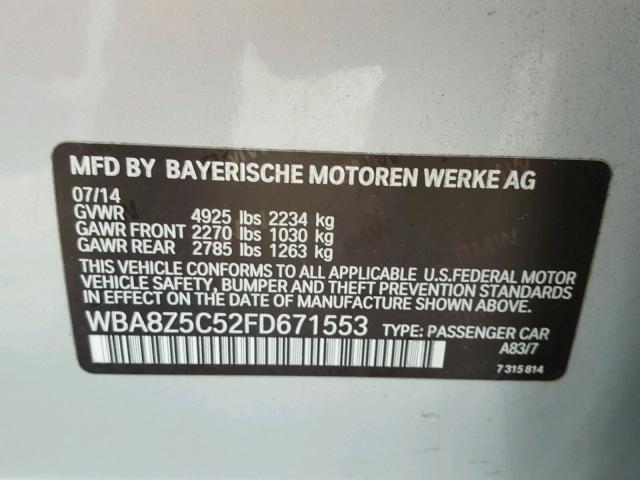 WBA8Z5C52FD671553 - 2015 BMW 328 XIGT SILVER photo 10