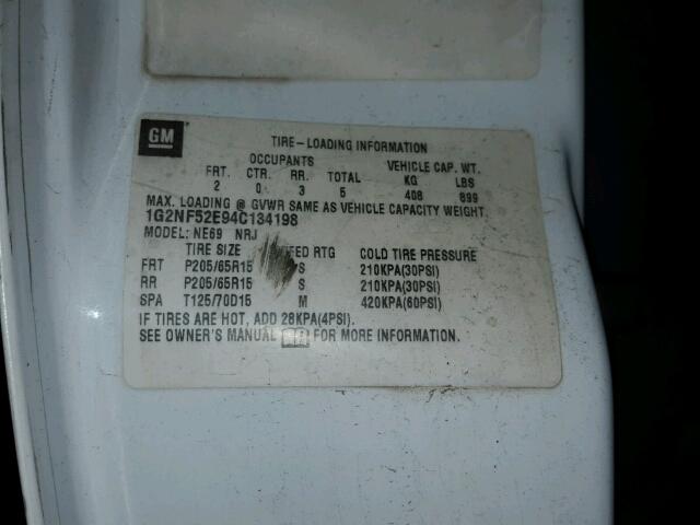 1G2NF52E94C134198 - 2004 PONTIAC GRAND AM S WHITE photo 10