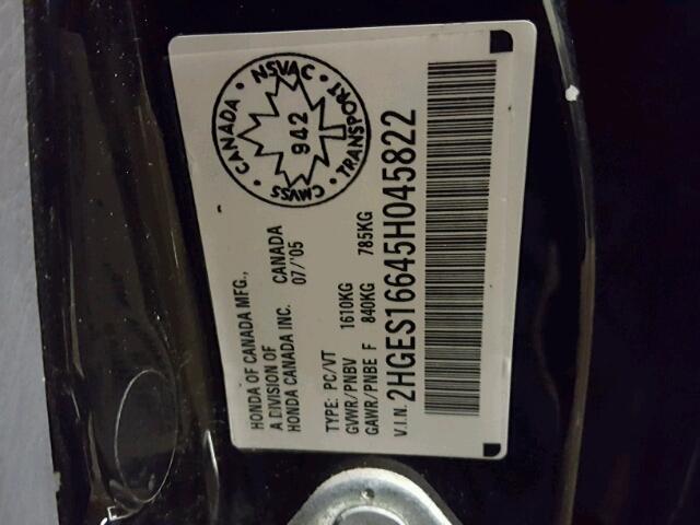 2HGES16645H045822 - 2005 HONDA CIVIC LX BLACK photo 10