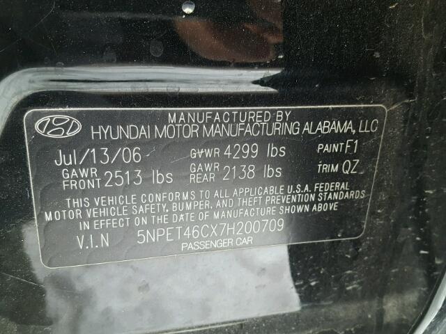 5NPET46CX7H200709 - 2007 HYUNDAI SONATA GLS BLACK photo 10