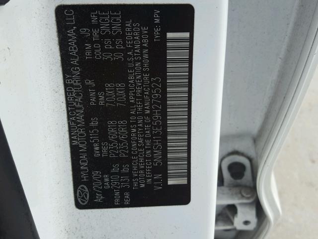 5NMSH13E59H279523 - 2009 HYUNDAI SANTA FE S WHITE photo 10