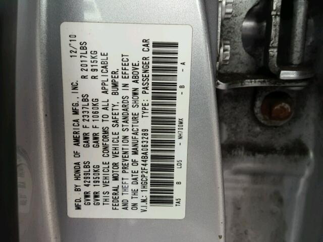 1HGCP2F44BA063289 - 2011 HONDA ACCORD LXP SILVER photo 10