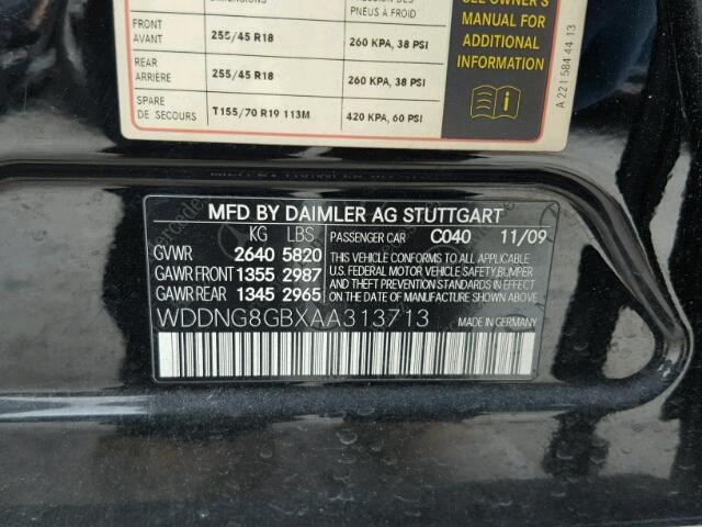 WDDNG8GBXAA313713 - 2010 MERCEDES-BENZ S 550 4MAT BLACK photo 10