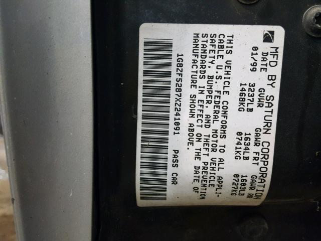 1G8ZF5287XZ241091 - 1999 SATURN SL GRAY photo 10