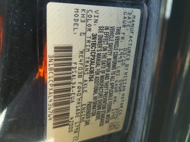 3N1BC1CPXAL436764 - 2010 NISSAN VERSA S BLACK photo 10