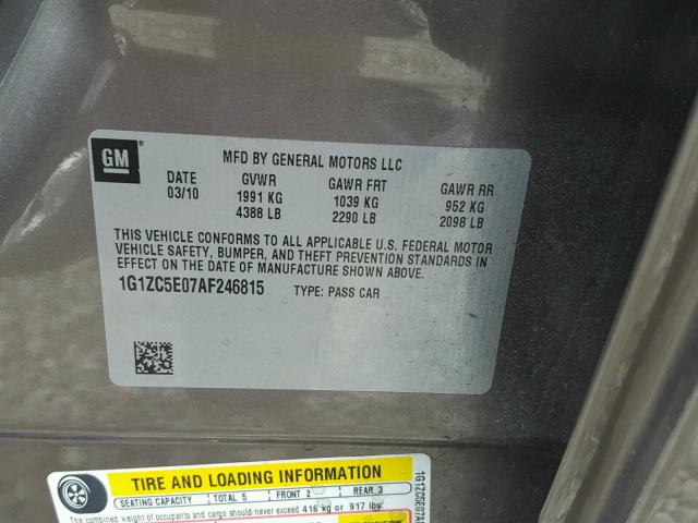 1G1ZC5E07AF246815 - 2010 CHEVROLET MALIBU 1LT 棕色 照片 10