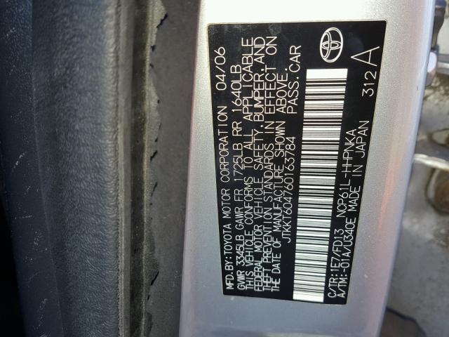 JTKKT604760163784 - 2006 TOYOTA SCION XA SILVER photo 10
