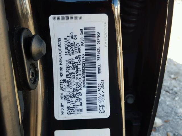 1NXBU40E69Z029746 - 2009 TOYOTA COROLLA BA BLACK photo 10