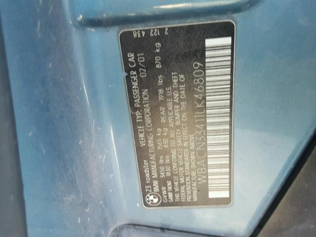 WBACN33411LK46809 - 2001 BMW Z3 2.5 Mavi foto 10