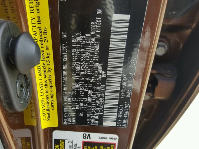 4T3ZA3BB9BU043478 - 2011 TOYOTA VENZA BASE BROWN photo 10