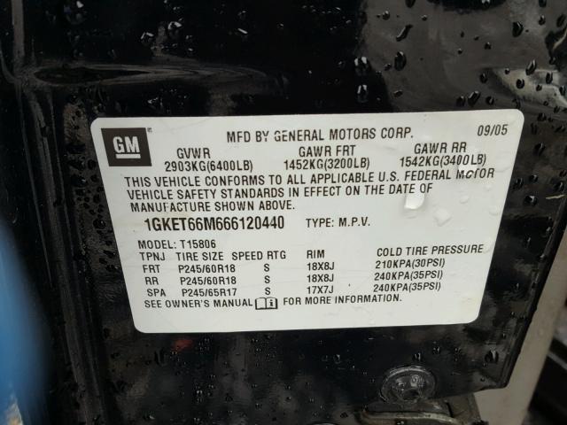 1GKET66M666120440 - 2006 GMC ENVOY DENA BLACK photo 10