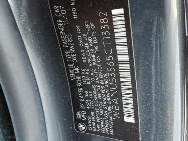 WBANU53568CT13382 - 2008 BMW 528 I GRAY photo 10