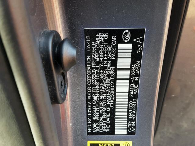 JTHKD5BH1C2113394 - 2012 LEXUS CT 200 GRAY photo 10