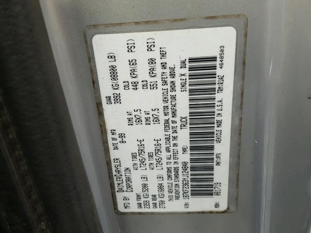 1B7KF2363YJ124840 - 2000 DODGE RAM 2500 GRAY photo 10