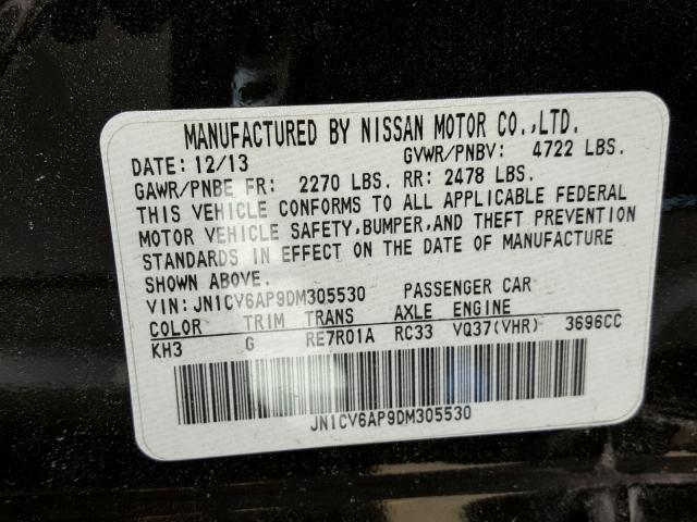 JN1CV6AP9DM305530 - 2013 INFINITI G37 BASE BLACK photo 10