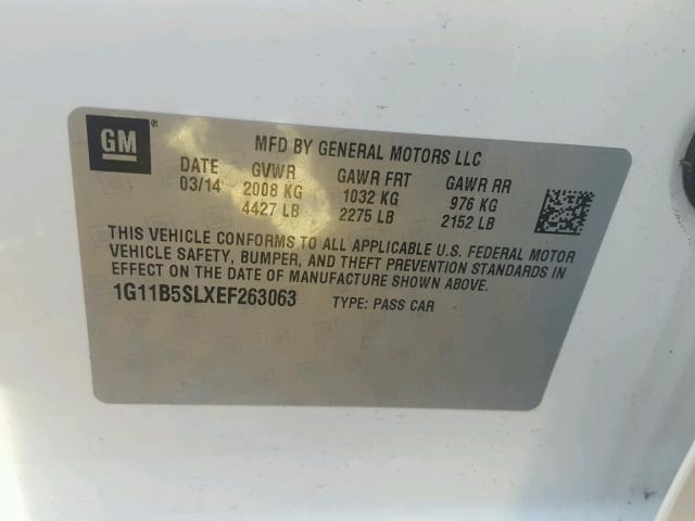 1G11B5SLXEF263063 - 2014 CHEVROLET MALIBU LS თეთრი ფოტო 10