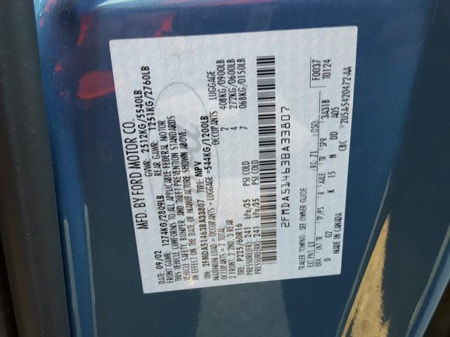 2FMDA51463BA33807 - 2003 FORD WINDSTAR L BLUE photo 10