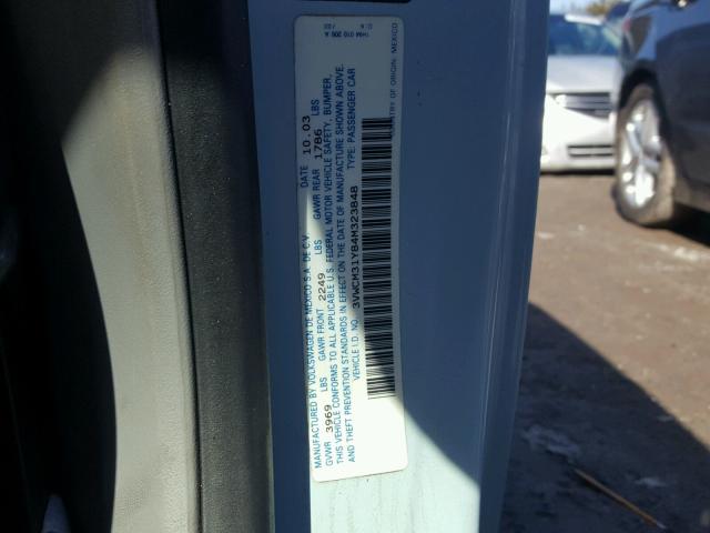 3VWCM31Y84M323848 - 2004 VOLKSWAGEN NEW BEETLE 蓝色 照片 10