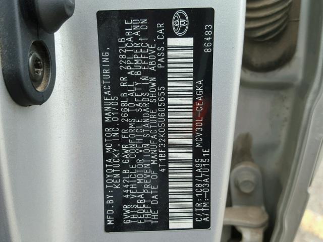 4T1BF32K05U605655 - 2005 TOYOTA CAMRY LE SILVER photo 10