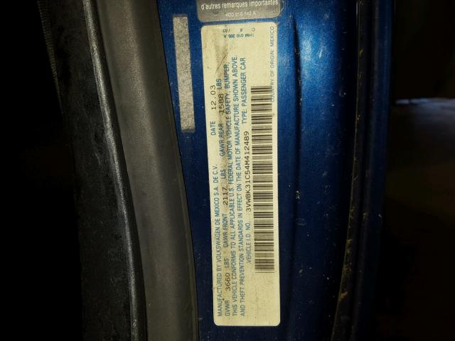 3VWBK31C54M412489 - 2004 VOLKSWAGEN NEW BEETLE 蓝色 照片 10