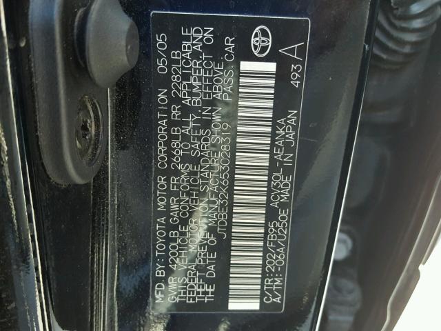 JTDBE32K653028319 - 2005 TOYOTA CAMRY LE BLACK photo 10