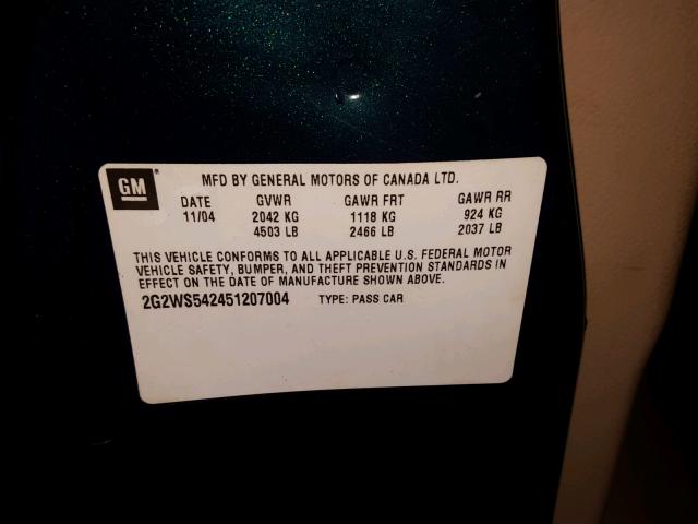 2G2WS542451207004 - 2005 PONTIAC GRAND PRIX BLUE photo 10