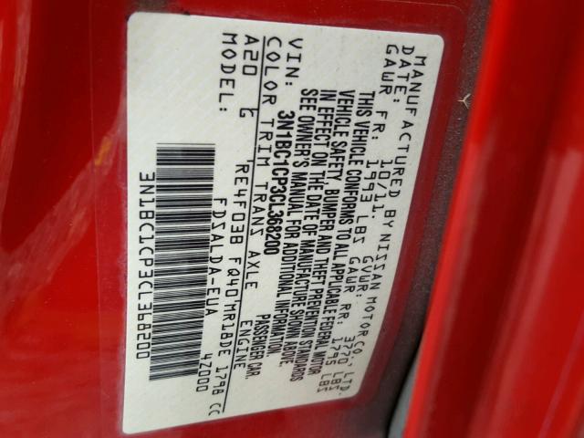 3N1BC1CP3CL368200 - 2012 NISSAN VERSA S RED photo 10