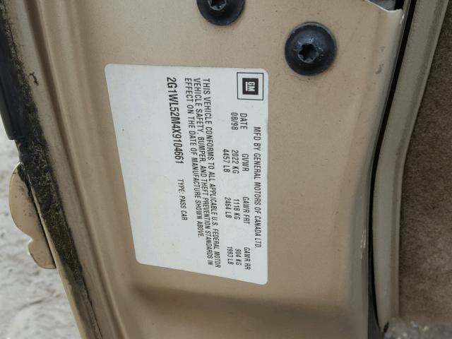 2G1WL52M4X9104661 - 1999 CHEVROLET LUMINA BAS BEIGE photo 10