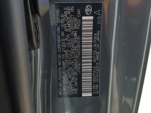 JTKDE177060080235 - 2006 TOYOTA SCION TC 蓝色 照片 10