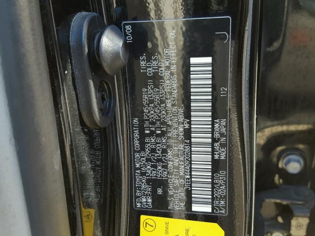 JTEEW44A092028814 - 2009 TOYOTA HIGHLANDER BLACK photo 10