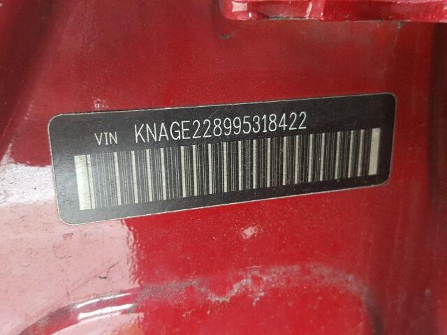 KNAGE228995318422 - 2009 KIA OPTIMA LX RED photo 10