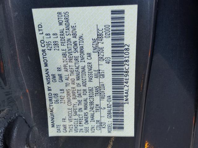 1N4AL24E98C281082 - 2008 NISSAN ALTIMA 2.5 GRAY photo 10