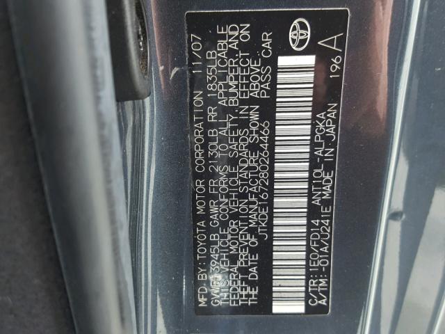 JTKDE167280264466 - 2008 TOYOTA SCION TC 灰色 照片 10