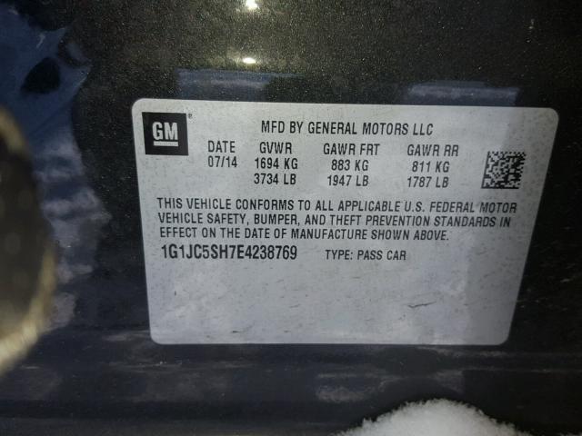 1G1JC5SH7E4238769 - 2014 CHEVROLET SONIC LT CHARCOAL photo 10