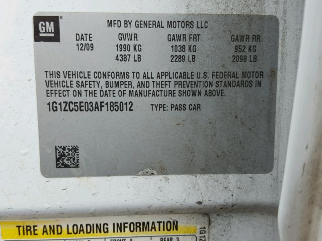 1G1ZC5E03AF185012 - 2010 CHEVROLET MALIBU 1LT 白色 照片 10