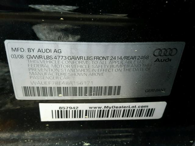 WAUEF78E48A156171 - 2008 AUDI A4 S-LINE BLACK photo 10