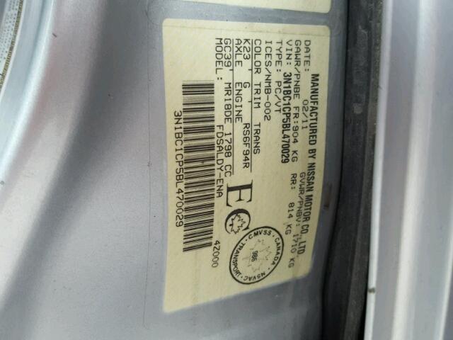 3N1BC1CP5BL470029 - 2011 NISSAN VERSA S SILVER photo 10