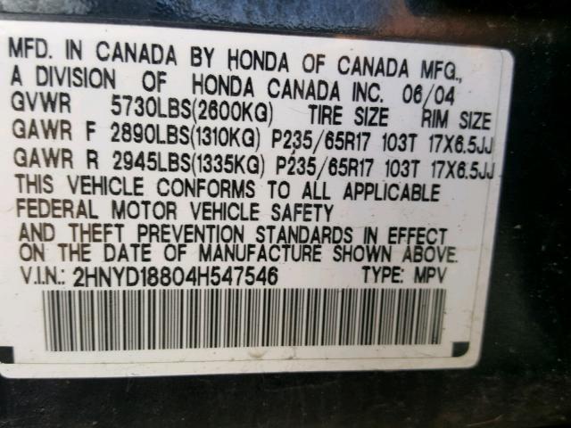 2HNYD18804H547546 - 2004 ACURA MDX TOURIN BLACK photo 10