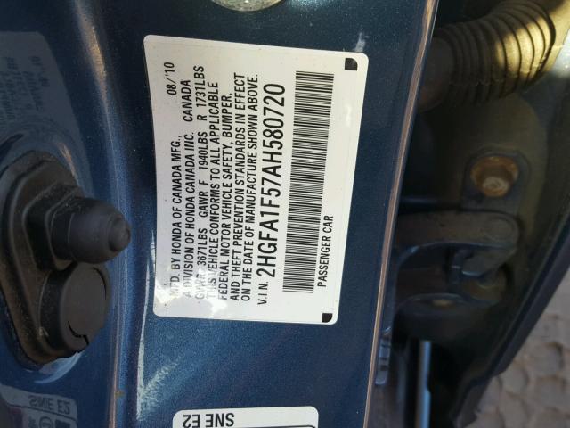 2HGFA1F57AH580720 - 2010 HONDA CIVIC LX BLUE photo 10