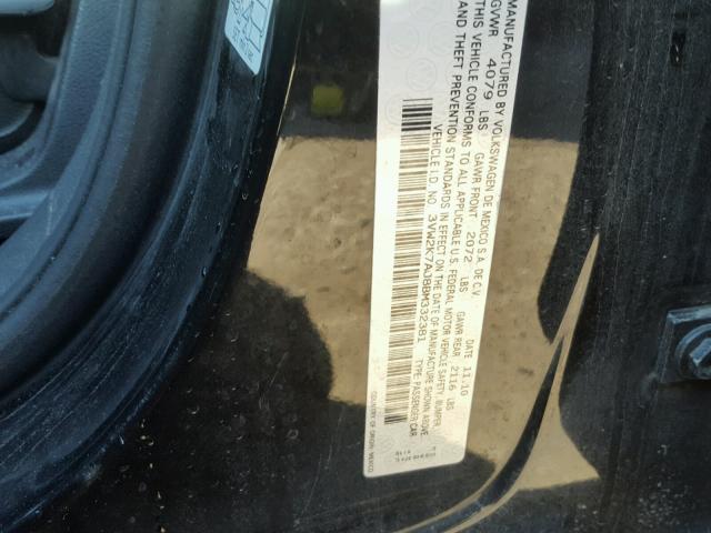 3VW2K7AJ8BM332381 - 2011 VOLKSWAGEN JETTA BASE 黑色 照片 10