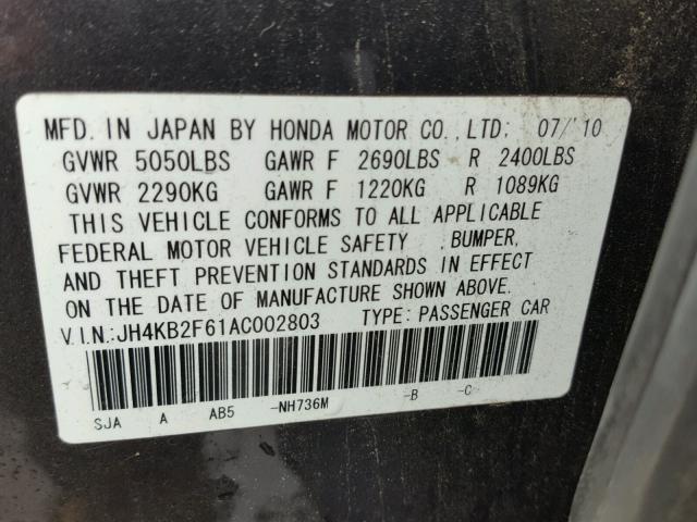 JH4KB2F61AC002803 - 2010 ACURA RL Grafit foto 10