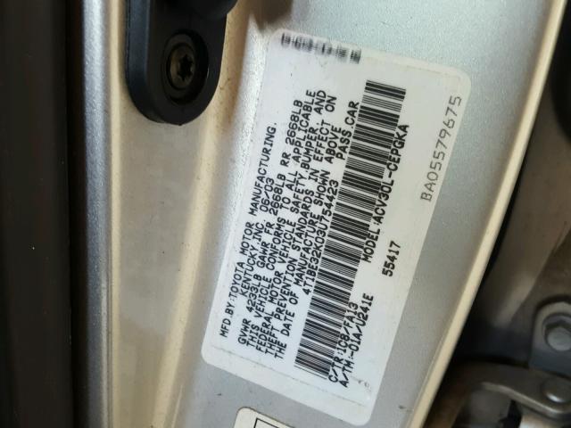 4T1BE32K03U754423 - 2003 TOYOTA CAMRY LE SILVER photo 10