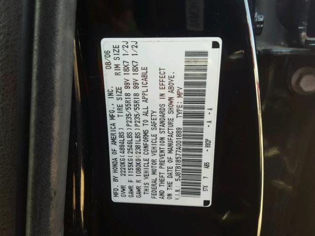 5J8TB18577A001889 - 2007 ACURA RDX TECHNO BLACK photo 10